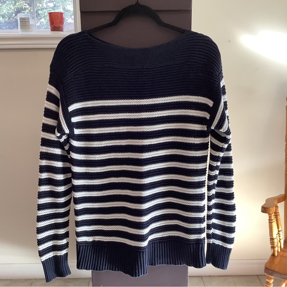 Lauren Ralph Lauren Sweaters - Lauren Ralph Lauren Navy & White Striped Fine Ribbed 100% Cotton Sweater Size S